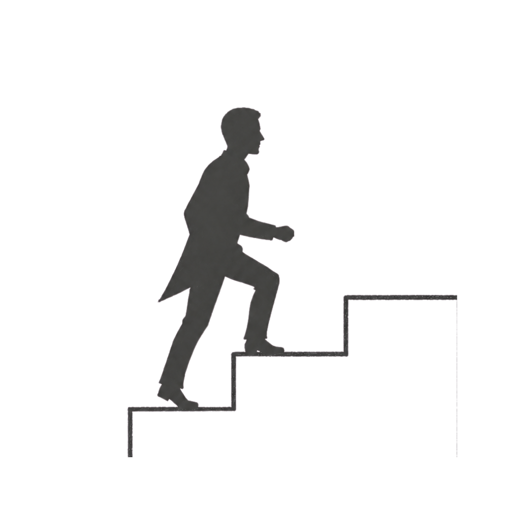 A figure climbing stairs.
